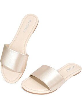 Women's Champagne Fashion Round Toe Classic Single Strap Slip On Sandal Shoes